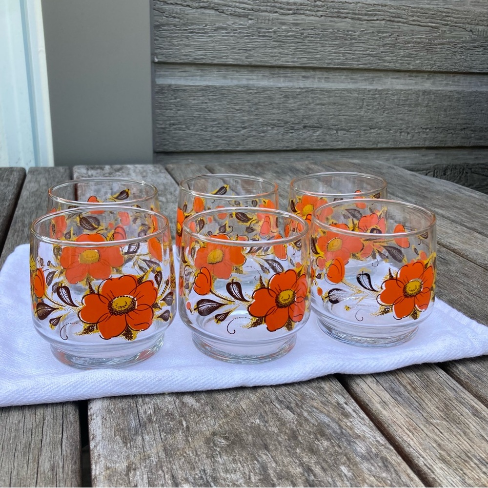 Set of Floral Orange Glasses
